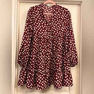 Burgundy Heart Print Dress Easel Maroon Texas A& M babydoll dress Small